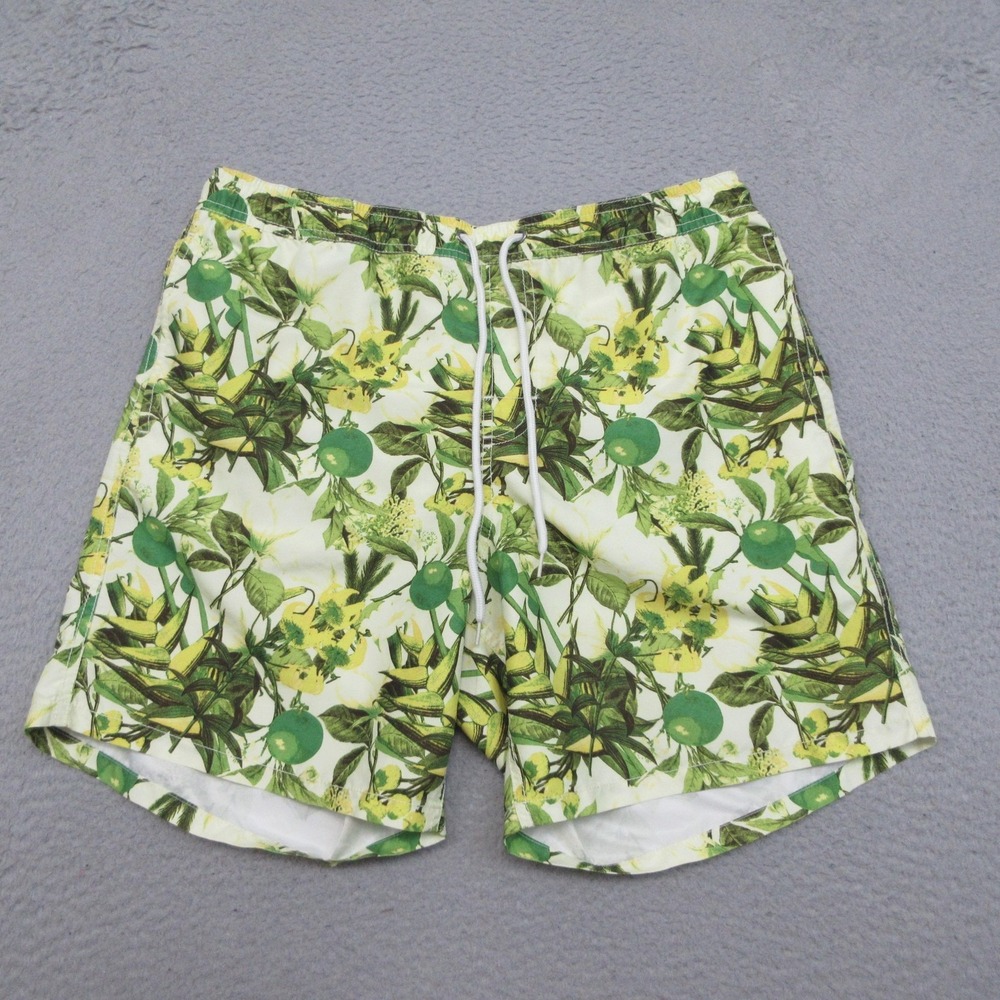 Joe Fresh Swim Trunks Mens‎ M Green Floral Tropical Mesh Lined Pockets Beachy